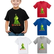Kids Short Sleeve T-shirt Grinch Head Design Funny Boys Girls