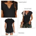 thumbnail image 3 of Tops de verano para mujer, camisa informal de mujer con cuello en V y manga de pétalo, color puro, para fiesta, oficina, compras, negro S, 3 of 5