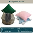 thumbnail image 4 of PAVILIA Emerald Green Throw Pillow Covers with Pom Pom 18x18 Set of 2, Decorative Pillow Cases for Bedroom Aesthetic, Small Throw Pillows Set for Bed, Velvet Euro Plush Cushion Covers for Sofa Couch, 4 of 7