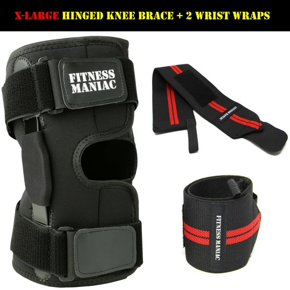 Hinged Knee Brace for Men Women Support Swollen ACL with Wrist Wraps Pair Black, X-Large