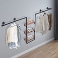 thumbnail image 4 of Miumaeov Wall Mount Clothing Rack with 3 Tiers Wood Shelf,Industrial Pipe Garment Hanging Rack Free Standing,Heavy Duty Garment Rack Bar for Retail Display,Laundry Room,Multi Purpose Hanging Rod Stora, 4 of 9