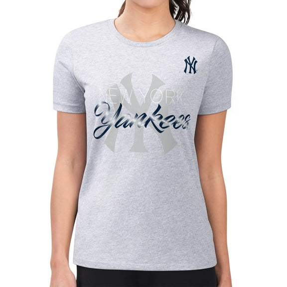 Women's G-III 4Her by Carl Banks  Heather Gray New York Yankees Super-Slim Fit Lightweight Shadow Logo Graphic T-Shirt