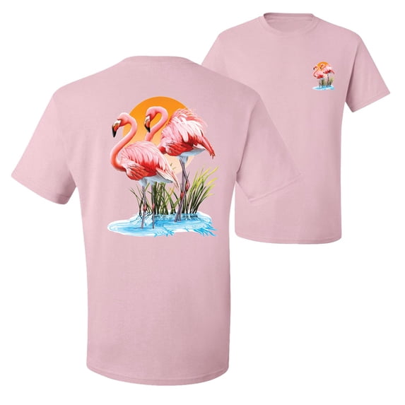 Wild Bobby, Flamingo Love Print, Animal Lover, Front and Back Men Graphic Tee, Light Pink, Small