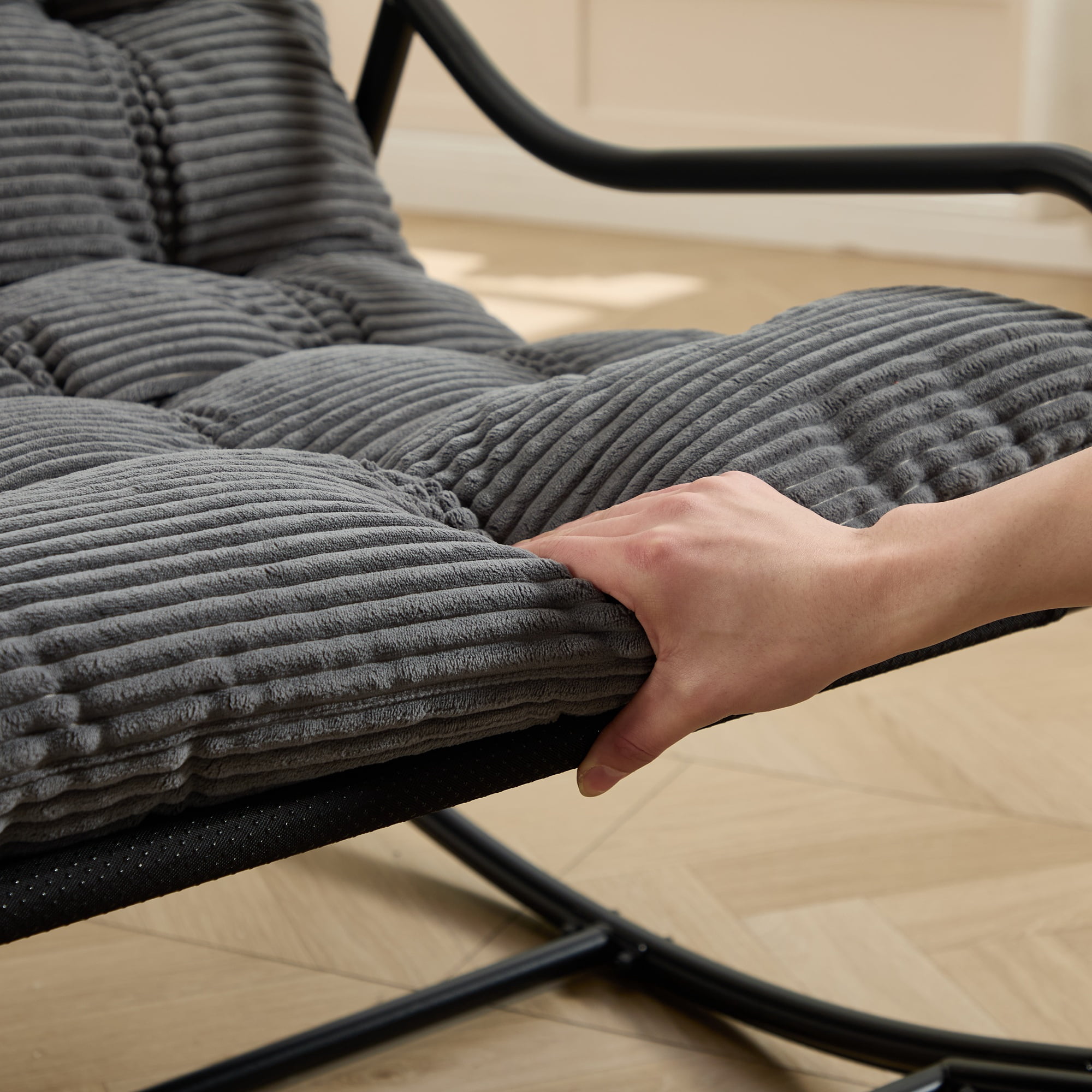 Outdoor Rocking Chair, Comfy Cushion, with Soft Thick Cushion,for Living Room, Bedroom, Reading Room, Black Frame