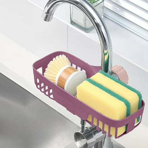 Xecvkr Faucet Shelf Kitchen Sink Organizer Drainage Rack Dishwashing Cloth Holder Sponge Tray Space Saving Plastic Compact Efficient Blue Gray Pink 9.84x3.94x1.97in 1 Pack