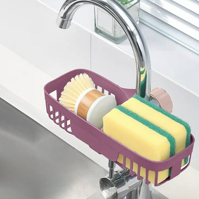 Organizador de fregadero de acero inoxidable con orificios de drenaje para esponjas, cepillos y dispensador de jabón. Ahorra espacio y facilita la limpieza. Aestivo | Rosa | AESTIVO