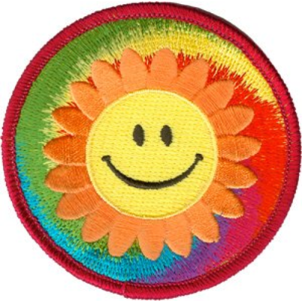 Novelty Iron On Patch Hippie Retro Happy Face Tye Dye Smiley Patch