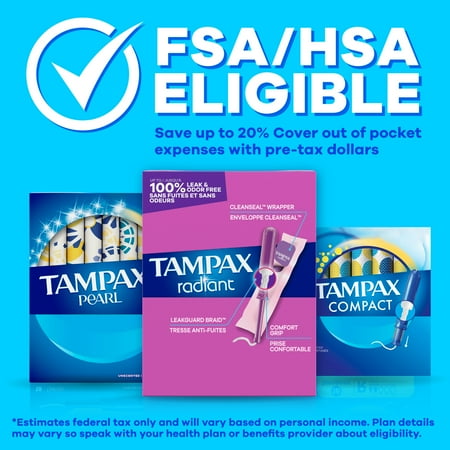 Tampax Pearl Tampons Ultra Absorbency with LeakGuard Braid, 45 Count
