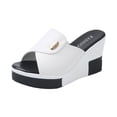 thumbnail image 6 of Rokment Platform Wedge Sandals for Women 2026 Fashion Casual Color Block Leather Chunky High Heels Dress Slip on Summer Shoes White Size 7.5, 6 of 8