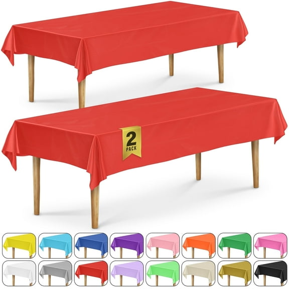 DecorRack 2 Rectangular Tablecloths -BPA- Free Plastic, 54 x 108 inch, Red (2 Pack)