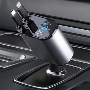 PENGX 4 en 1 Chargeur de voiture rétractable 100W Chargeur de téléphone de voiture rapide avec et câble de type C et 2 Adaptateur de chargeur de voiture pour ports de recharge
