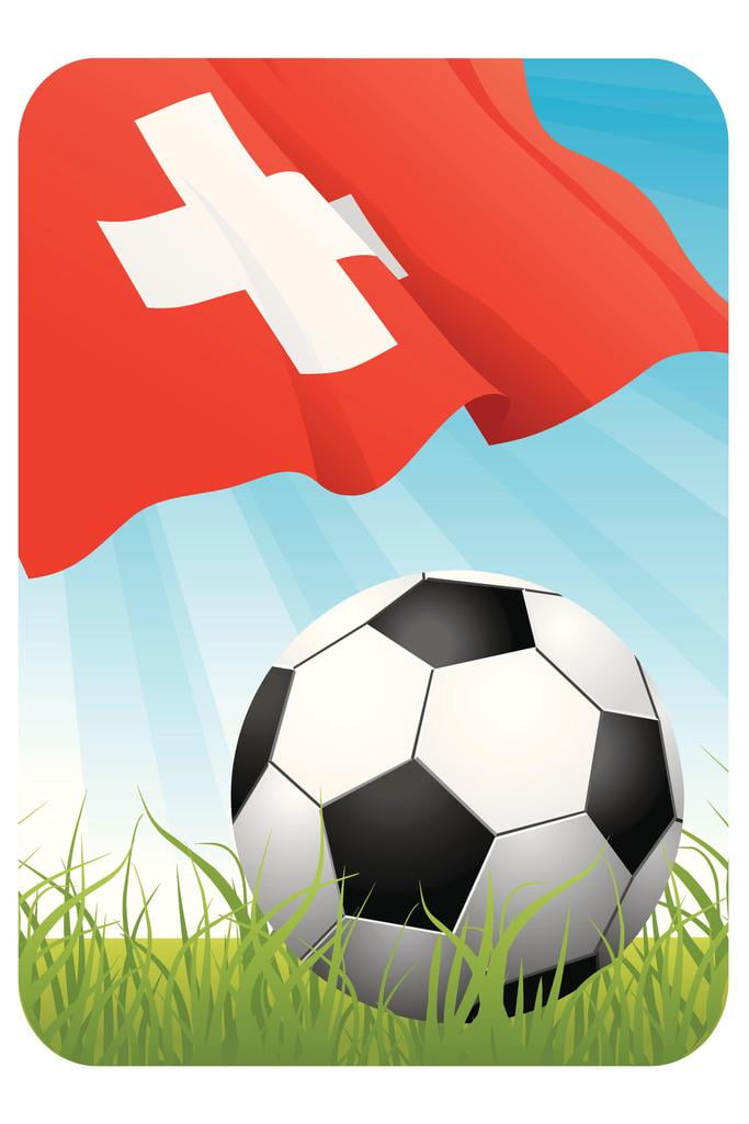 Switzerland Soccer Ball and Flag Sports Thick Paper Sign Print Picture