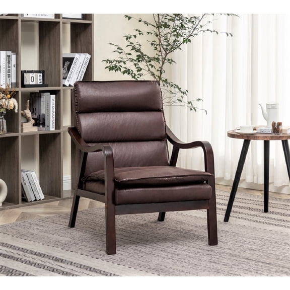 Uspridefurniture Clovis 24.8" Wide Mid-Century Modern Microfiber Armchair, Dark Brown