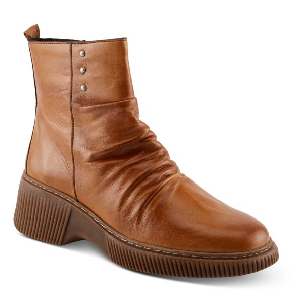 Spring Step Women's NAYANA Booties with Ruching Leather, Metal Rivets, and Removable Insoles