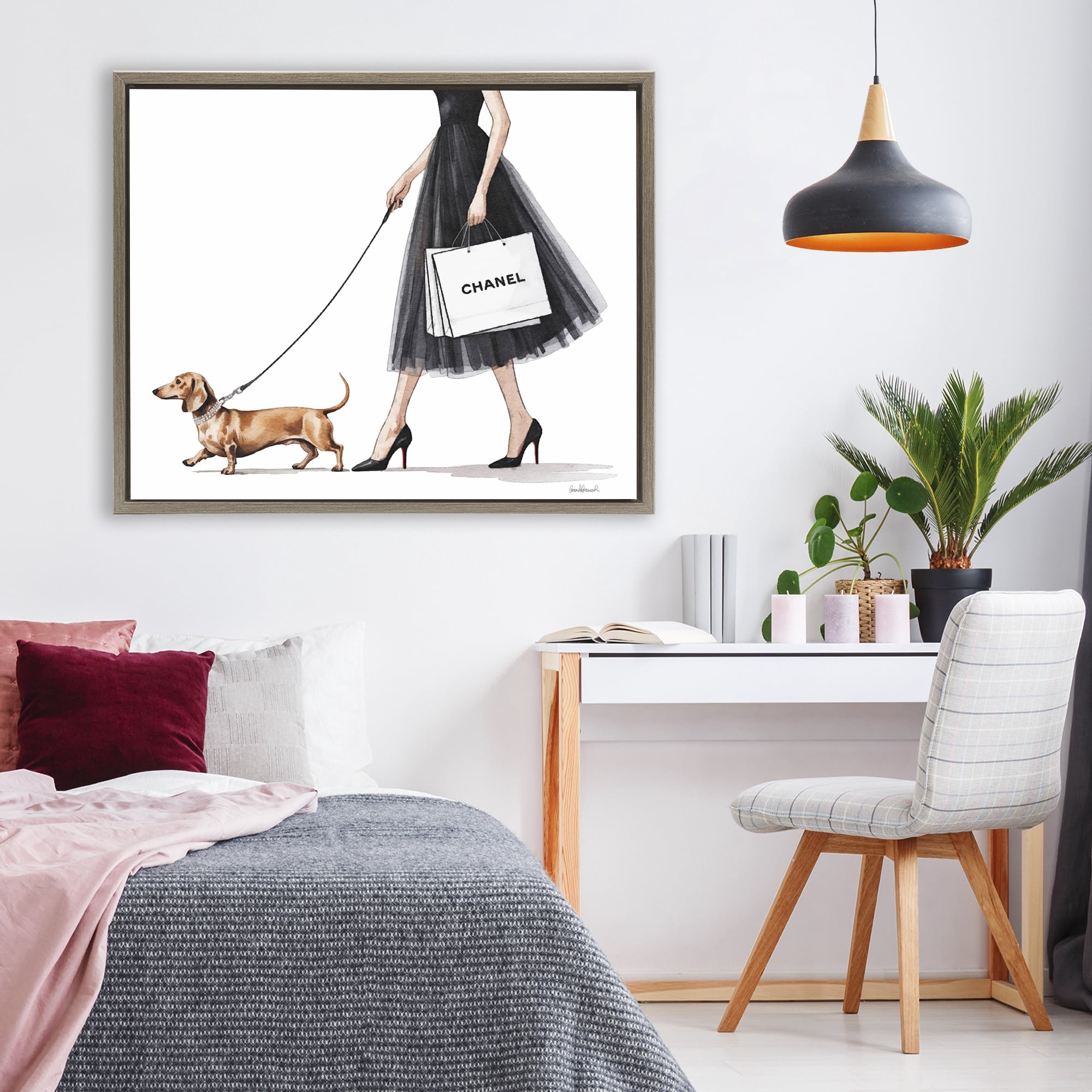 Stupell Industries Glam Dog Walking Brown Framed Floater Canvas Wall Art, design by Amanda Greenwood