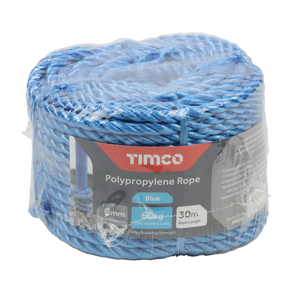 Timco - Polypropylene Rope - Blue - Coil (Size 6mm x 30m - 1 Each) 