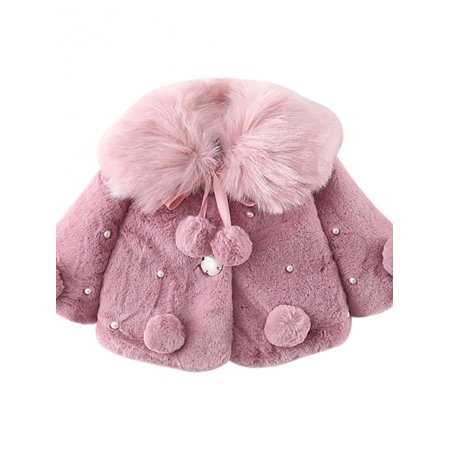 

Topumt Baby Girl Winter Warm Cape Toddler Coat Cloak Jacket Fur Outerwear Clothes with Bow Balls