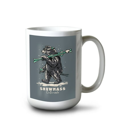 

15 fl oz Ceramic Mug Snowmass Colorado Ski Black Bear Contour Dishwasher & Microwave Safe