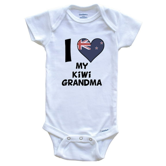 I Heart My Kiwi Grandma New Zealand Flag Baby Bodysuit, 0-3 Months White
