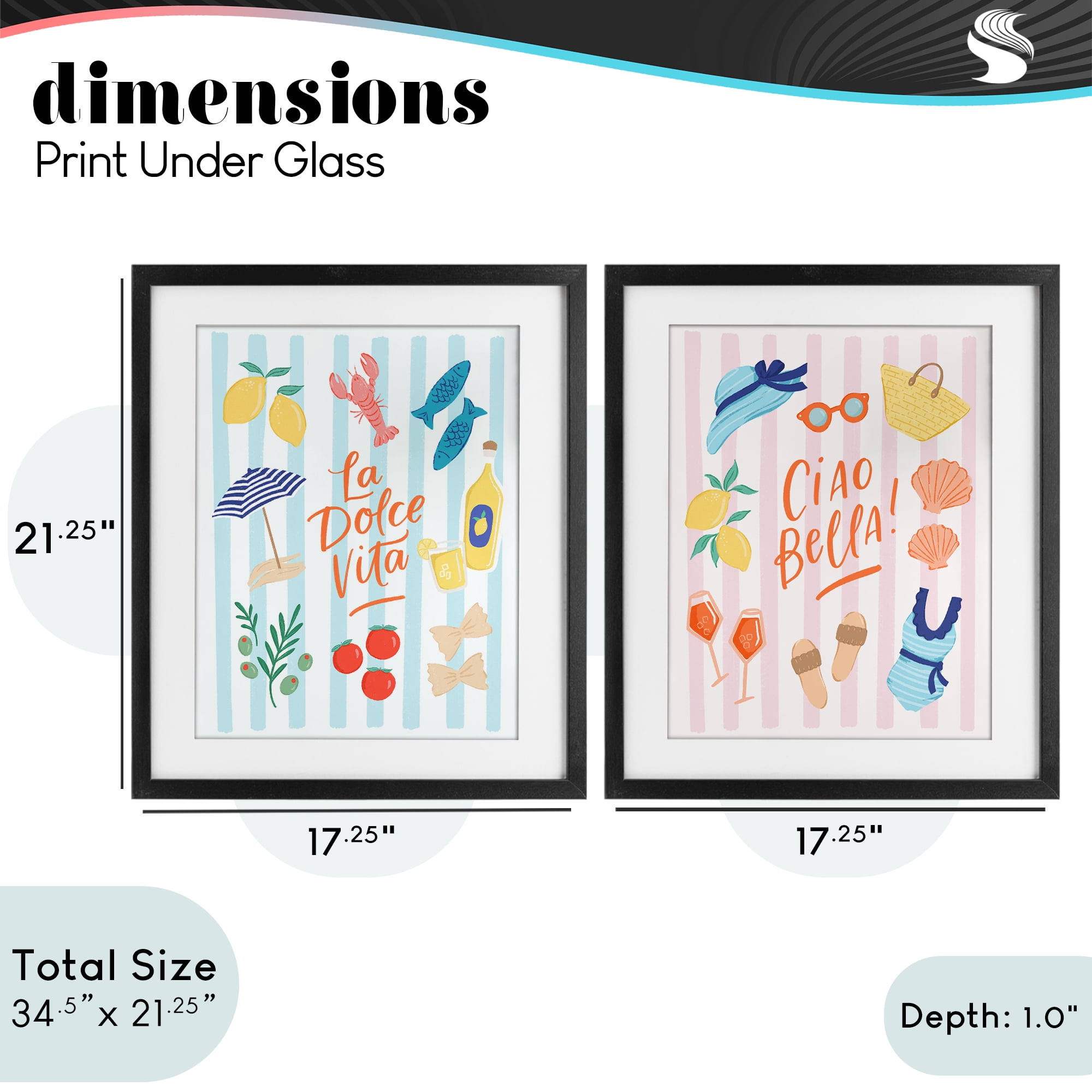 Stupell Industries Summer Italian Vacation 2 Piece Black Framed Print Under Glass Set, design by Sandra Picco