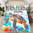 thumbnail image 5 of Castle Fairy Sea Turtle 3pcs Twin Sheet Sets,Watercolor Splash Twin Fitted Sheet,Ocean Animal Breathable Flat Sheet,Lightweight Marine Room Decor, 5 of 5