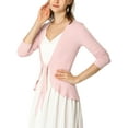 thumbnail image 4 of INSPIRE CHIC Women's Tie Front Long Sleeve Ruffled Hem Open Front Knit Cardigan M Pink, 4 of 8