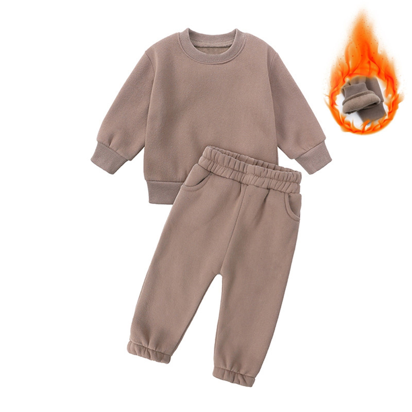 Mercatoo Toddler Baby Boys Girl Solid Color Outfit Set Sweatsuit Crewneck Sweatshirt Sweatpants Pants Fall Winter Kids Clothes