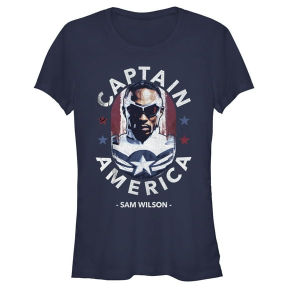 Junior's Marvel The Falcon and the Winter Soldier Captain America Sam Wilson Graphic Tee Navy Blue Small