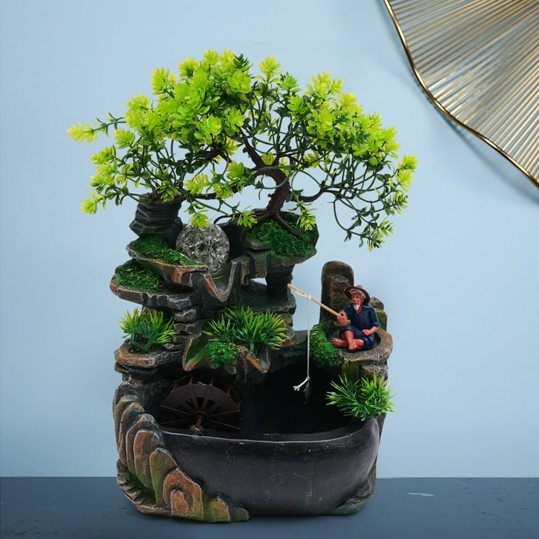 Resin Rockery Water Fountain Luck Feng Shui Office Desk Home Decor