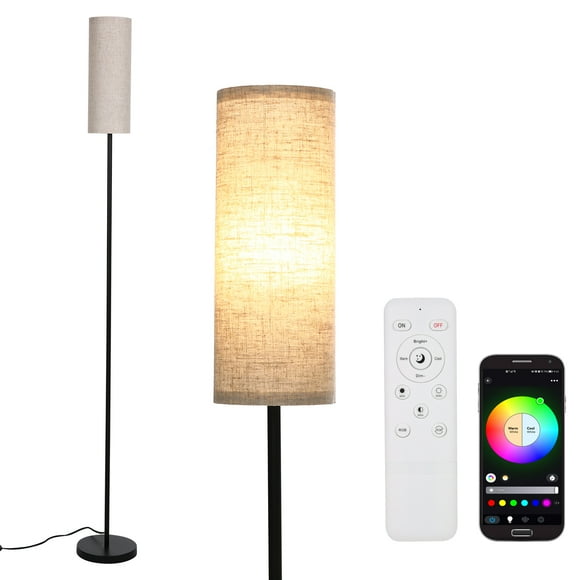 Neoglint Modern Floor Lamp Standing Tall Light with RGB+CCT LEDs Bulb BT Connected Phone App Control Voice Control Compatible with Alexa/Google Assistant Foot Switch Remote Controller for Bedroom