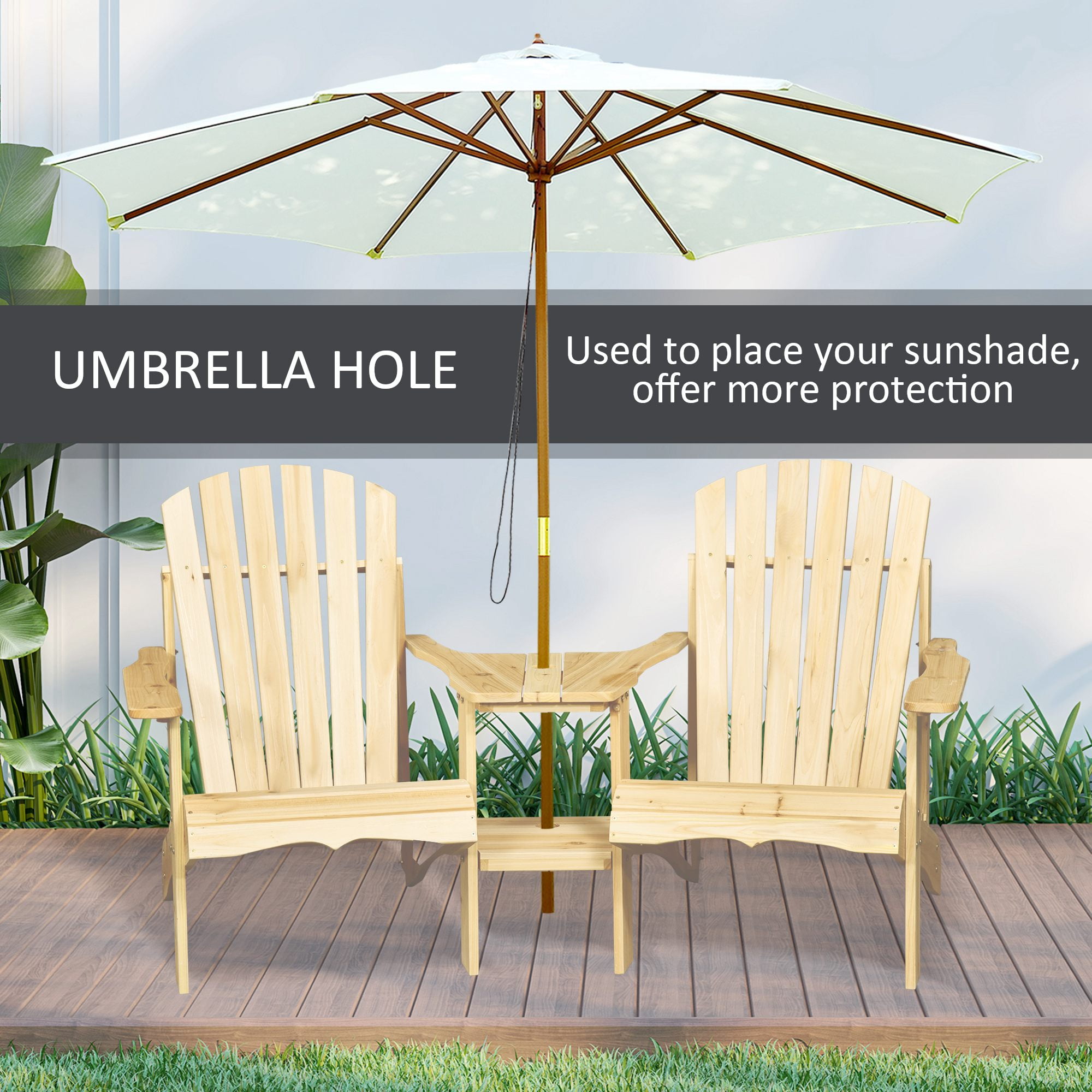 Outsunny Adirondack Bench Wood "Adirondack Chairs" - Set of 2, Natural