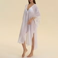 thumbnail image 6 of SwiftWear Women's Sheer Mesh Chiffon Kimono Robe Long Sleeve Fringe Trim Bathrobe, Elegant Open Front Cover Up Loungewear Valentine's Day Gifts for Her (Single Robe Only), White, 6 of 8