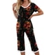 thumbnail image 3 of Qucoqpe - Conjuntos de pijama cómodos para mujer, con blusa de manga corta con cuello en V y pantalones anchos con estampado floral, estilo capri holgado, 3 of 5