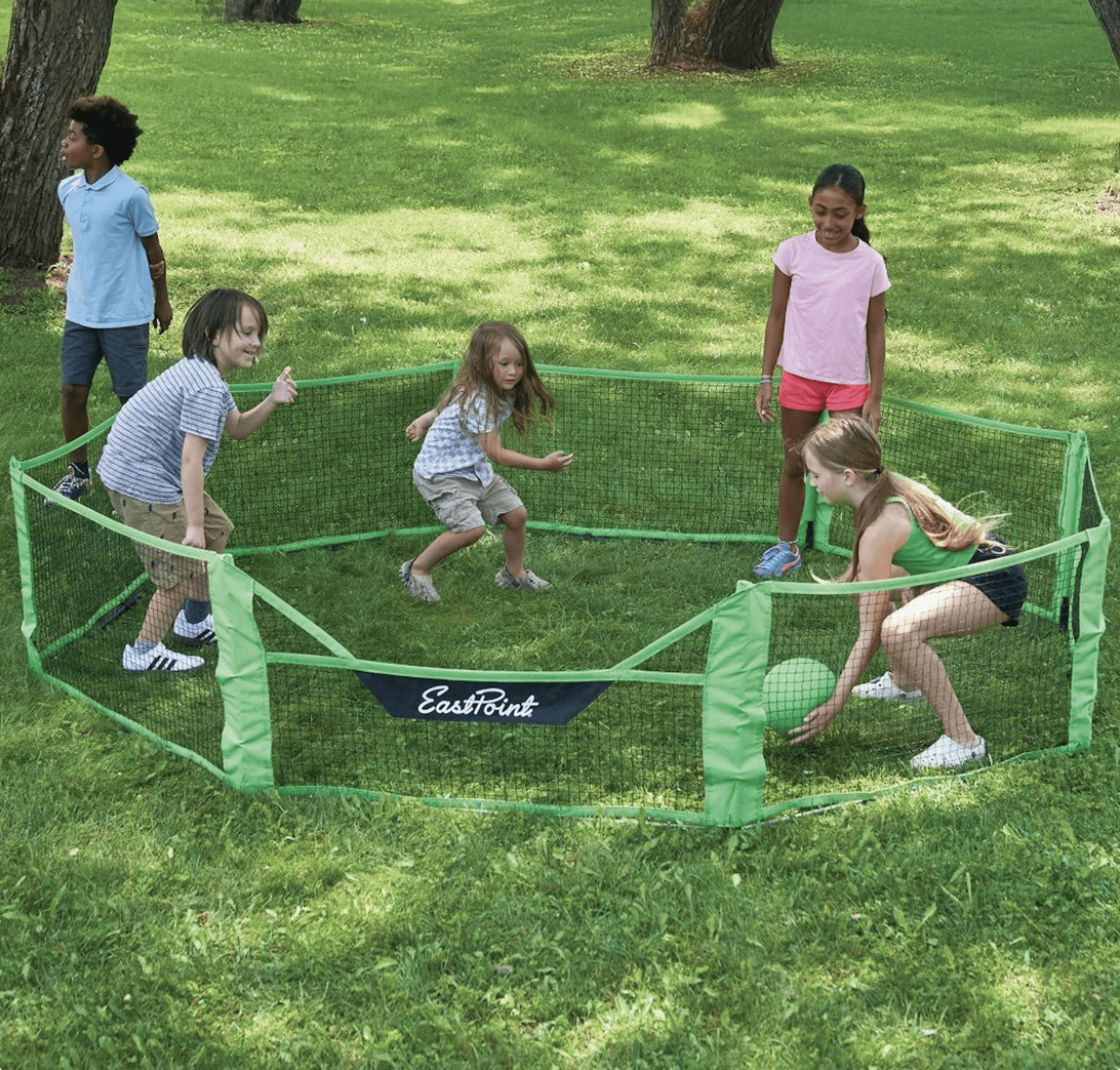 Eastpoint Gaga Ball Pit 10 Foot x 10 Foot Green & Black Octagon Net with Ball & Carrying Case Outdoor Lawn Yard Game for Families, Kids