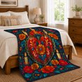 thumbnail image 6 of Folk Art Red Heart Candles Marigolds Day Of, Festive Botanical Garden Scene, Warm Flannel Blanket for Sunroom and Reading Nook, Garden Lovers Valentine's Day Gift, Botanical Home Decor, 6 of 8