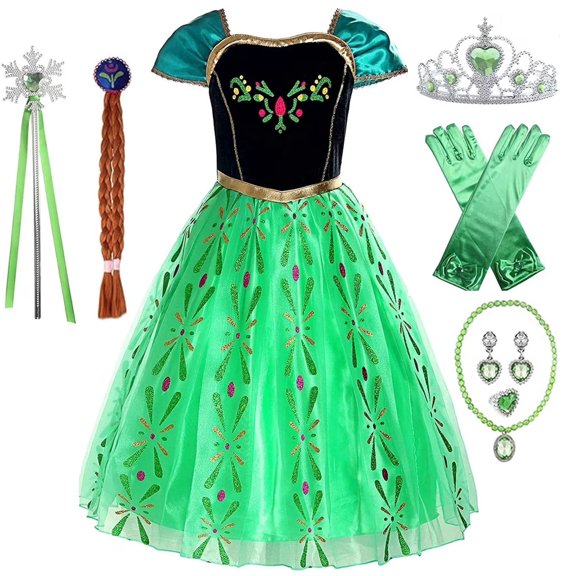 MAVLLY Princess Costume for Girls Green Fancy Princess Dress for Toddler Little Girls Halloween Christmas Birthday Party