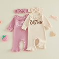 thumbnail image 3 of Mnyotv Baby Girls Bodysuits Letter Print Long Sleeve Rompers with Bow Hairbands Newborn Infants Clothes Size 6-9Months, 3 of 5