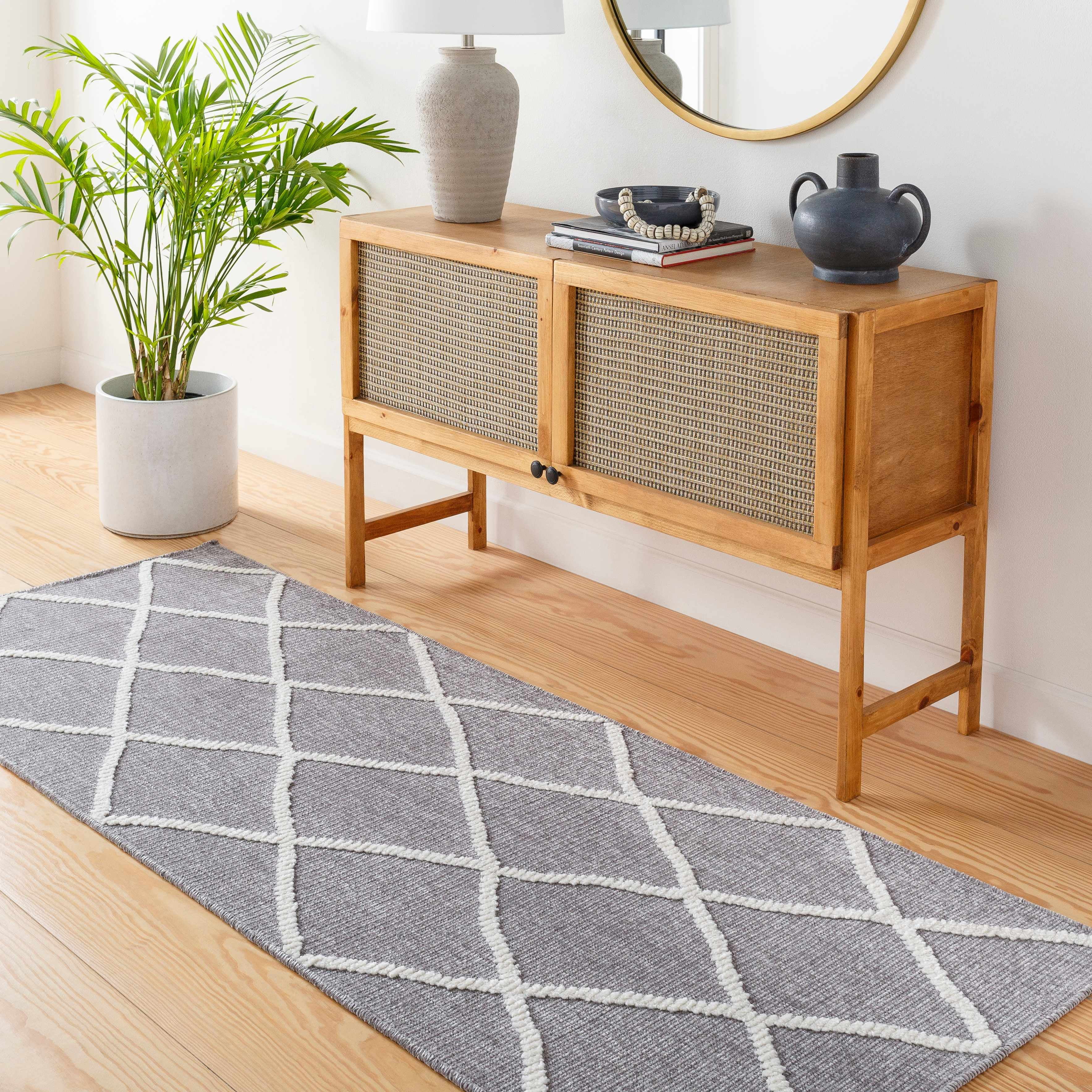Hauteloom Amani Living Room, Bedroom Machine Washable Area Rug - Bohemian Modern Farmhouse - Moroccan Trellis - Gray, White - 3'3" x 5'
