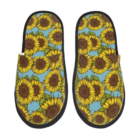 

Sigee Sunflowers for Cozy Furry Slippers Super Soft Indoor and Outdoor Use Non-Slip Sole Slip On House Slippers-Large