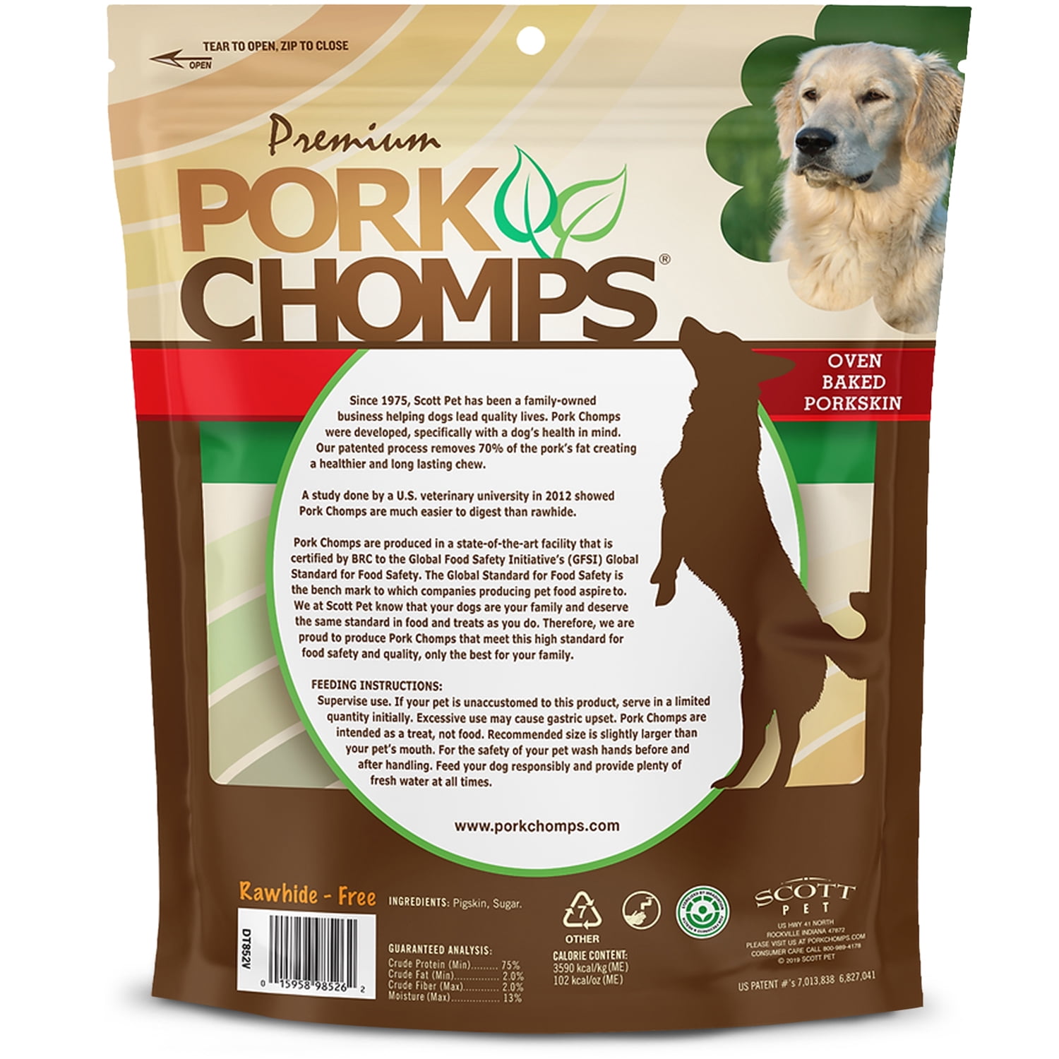 Pork Chomps Premium Rawhide-Free Baked Pork Skin Chew Rolls for Dogs, 8 Inch, 18 Count