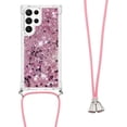 thumbnail image 3 of Long Crossbody Lanyard Clear Case for Samsung Galaxy S23 Ultra (Not S23) with Adjustable Neck Strap, Glitter Sparkly Bling Quicksand Phone Cover Cases for Samsung S23 Ultra QKG Rose Gold, 3 of 14