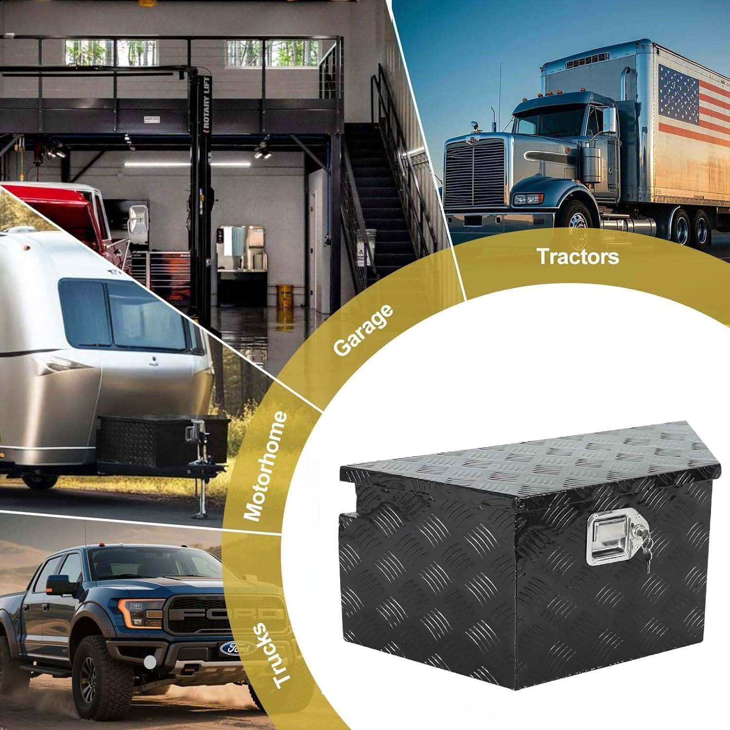 Trailer Tongue Tool Box, Aluminum Trailer Tool Box with Lock and 2 Keys, Heavy Duty Trailer Storage Box for Pickup Truck Bed, Black