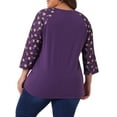 thumbnail image 3 of Agnes Orinda Women's Plus Size Shirts Blouse V Neck 3/4 Sleeve Floral Raglan Casual Spring Fall Tops 1X Purple, 3 of 6