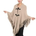 thumbnail image 2 of IDALL Shawl Wraps for Women,Ponchos Autumn And Winter Cape Cape Fringe Horn Buckle Solid Color Irregular Double Fringe Cape Cape Warm And Thick Women's Scarves & Wraps Khaki, 2 of 6