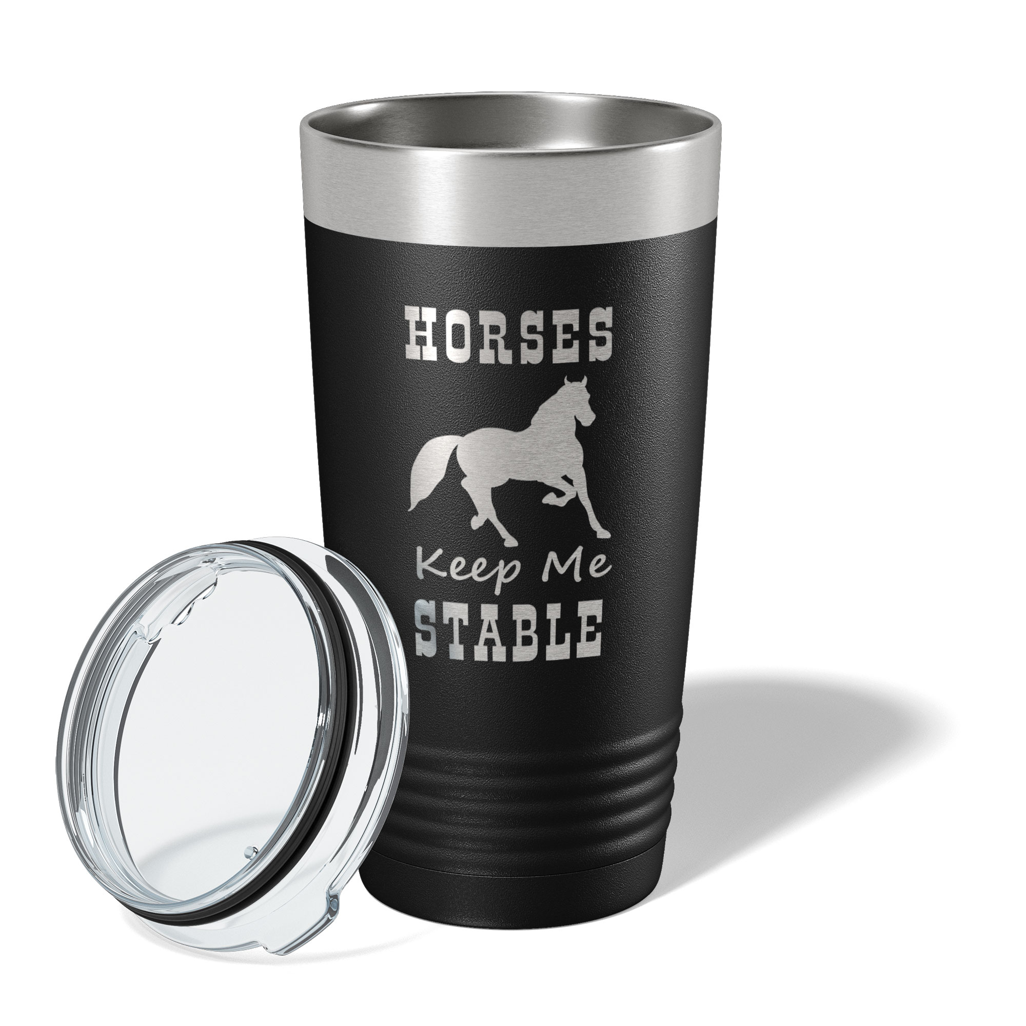 Horses Keep Me Stable Tumbler Horseback Rider Travel Mug Insulated Laser Engraved Equestrian Coffee Cup Gift 20 oz Black