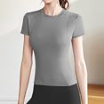 thumbnail image 2 of JGGSPWM Women's Summer Seamless Workout Short Sleeve Stretch Quick Dry Gym Athletic Tees Tops Gray 3XL, 2 of 3