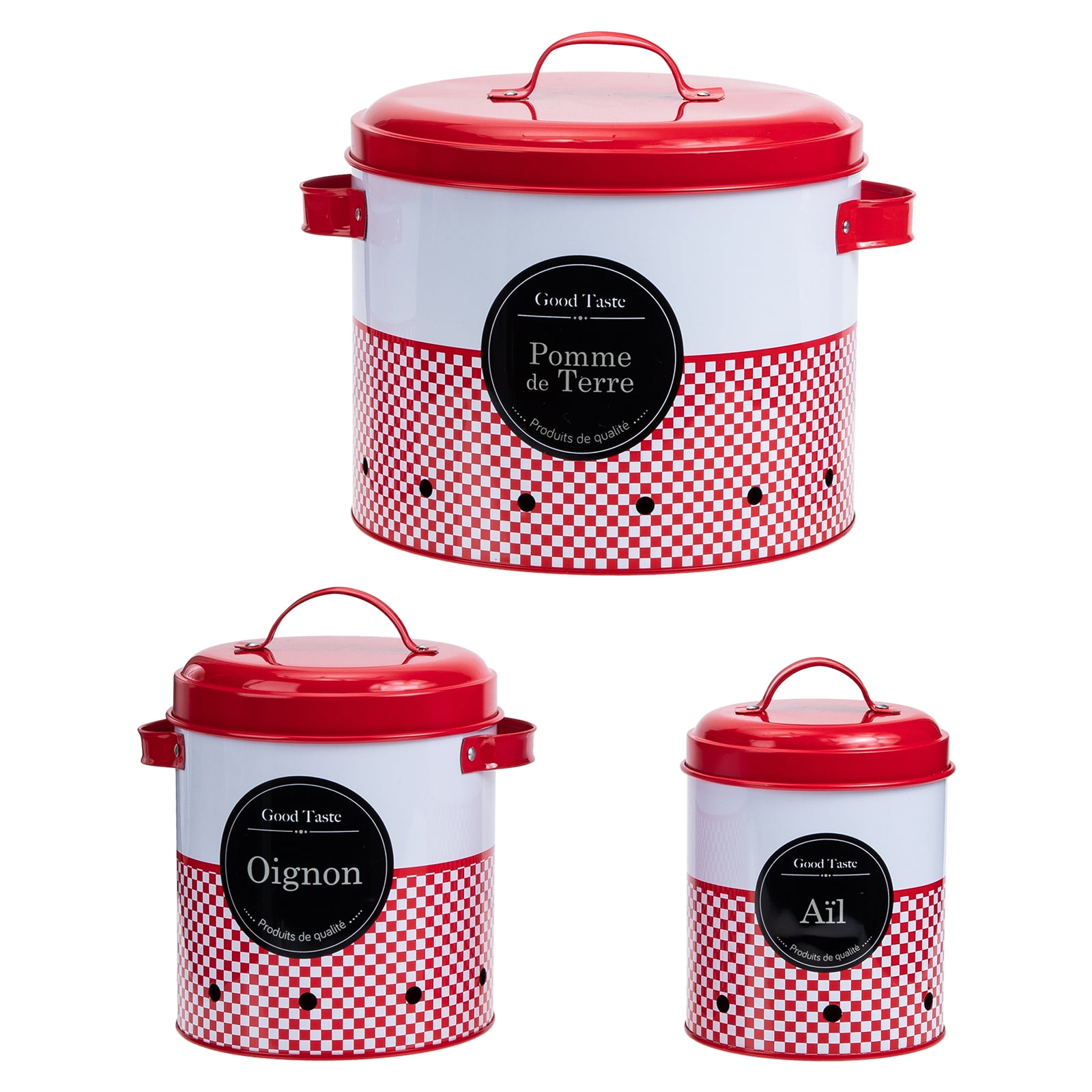 Potato Storage Vegetable Garlic Metal Keeper Bin Kitchen Tin Jar