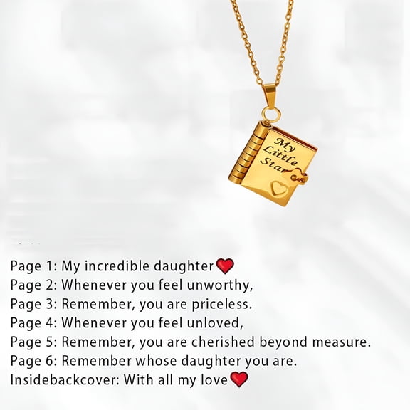 DESIGNICE Personalized 'My Little Star' Book Necklace for Daughter - Custom Name & 6 Pre-Engraved Messages - Openable Pendant Adjustable Chain - Stainless Steel Keepsake Gift for Birthday, Christmas