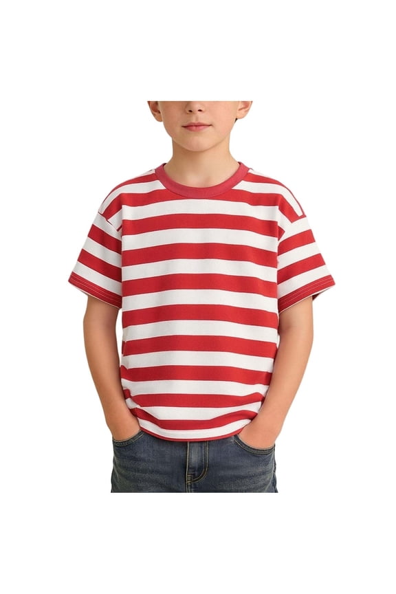 Boys Striped T Shirts Kids Toddler Fashion Crewneck Short Sleeve Loose Summer Tees Tops 1-14 Year