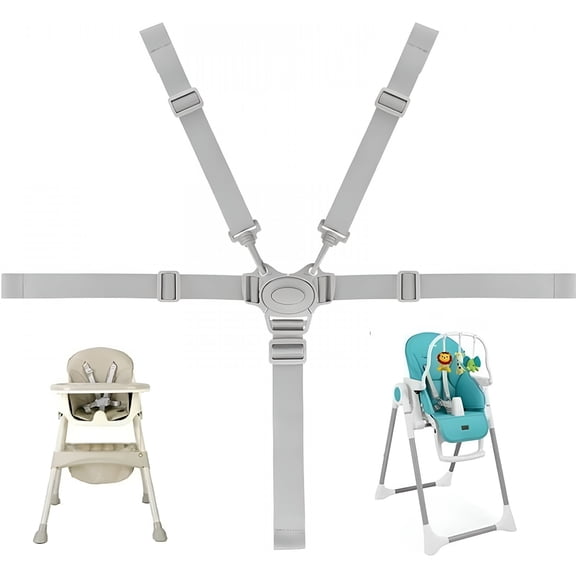RIONIMA Adjustable Baby High Chair Safety Harness with 5-Point Buckle,Compatible with Strollers and Prams Toddler Harness with Leash(Grey)